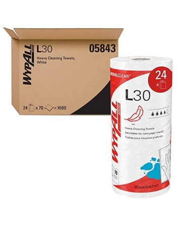 WYPALL 05843 Kimberly-Clark L30 DRC Wipers, 11" Length X 10-25/64" Width, White (24 Rolls of 70) - [DefendUse.com] - 05843 - Wyp