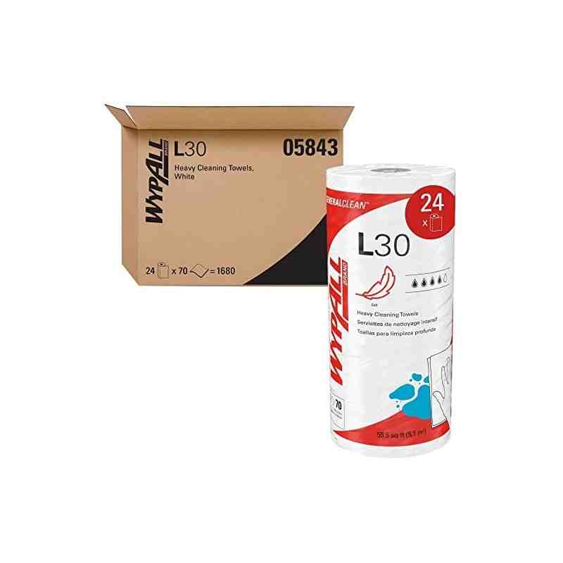 WYPALL 05843 Kimberly-Clark L30 DRC Wipers, 11" Length X 10-25/64" Width, White (24 Rolls of 70) - [DefendUse.com] - 05843 - Wyp