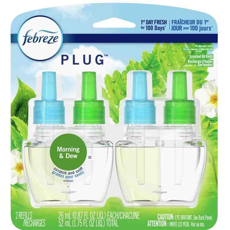 Febreze Plug Odor-Eliminating Air Freshener Refills, Morning Dew, 2 Pack,  Case of 3