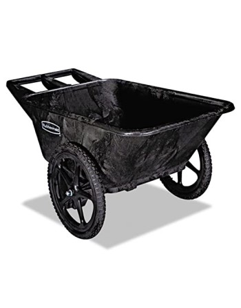 Rubbermaid FG564200BLA Big Wheel Yard Cart, 7.5 cu. feet, 300 lb. Capacity, Plastic, Black - [DefendUse.com] - FG564200BLA - Gar