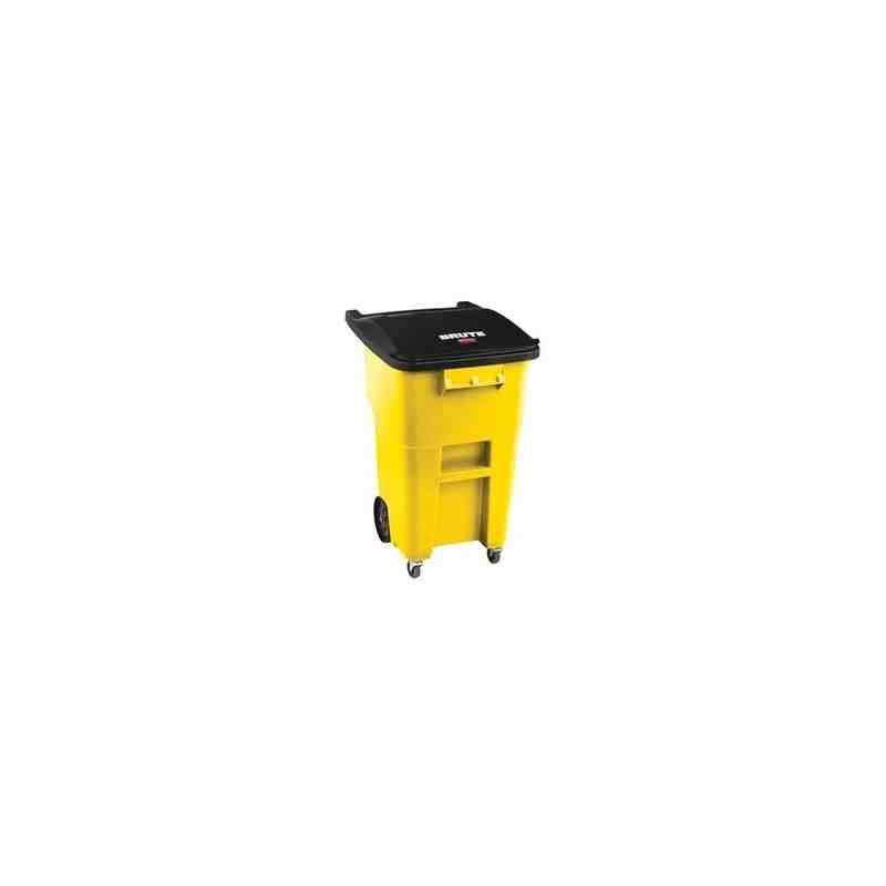 Rubbermaid 2018381 Final Rollout with Casters 50G - Yellow - [DefendUse.com] - 2018381 - Trash Cans with Wheels