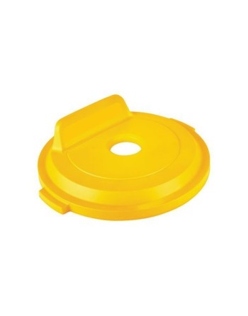 Rubbermaid 2018161 Brute Lid w/Hole Bottles/Cans 32G - Yellow - [DefendUse.com] - 2018161 - Brute Trash Can Lids