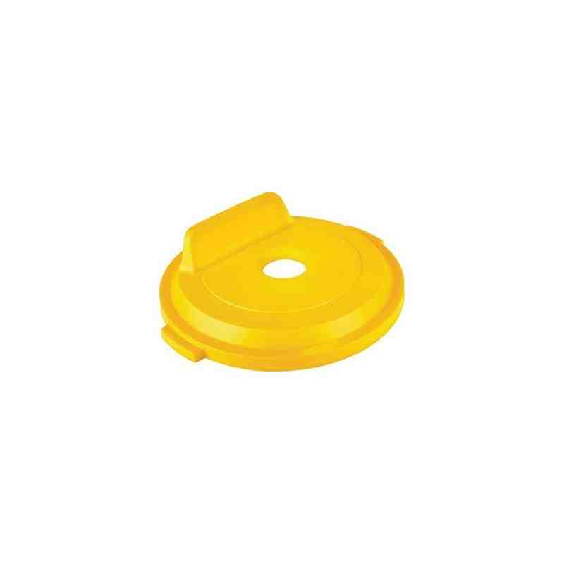 Rubbermaid 2018161 Brute Lid w/Hole Bottles/Cans 32G - Yellow - [DefendUse.com] - 2018161 - Brute Trash Can Lids