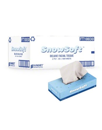 SUNSET FT10030 Premium Facial Tissue, 2 Ply, 7.4" L x 8.4" W, 100 Sheets/Box, Case of 30 - [DefendUse.com] - FT10030 - Sunset Co