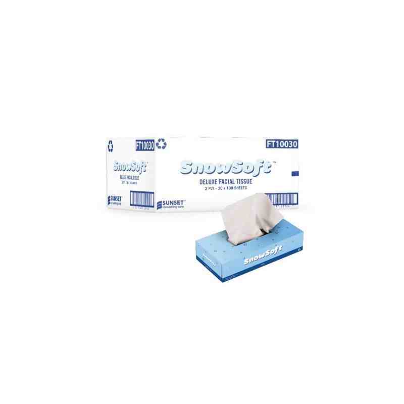 SUNSET FT10030 Premium Facial Tissue, 2 Ply, 7.4" L x 8.4" W, 100 Sheets/Box, Case of 30 - [DefendUse.com] - FT10030 - Sunset Co