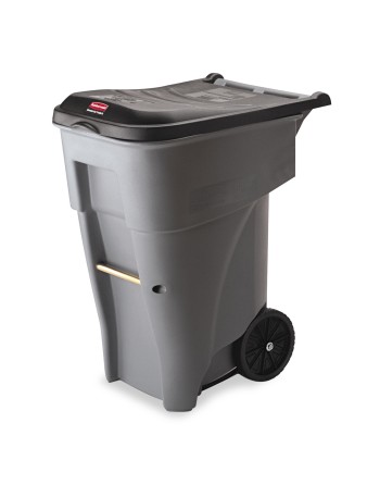 Rubbermaid FG9W2100GRAY Brute 65 Gallon Gray Wheeled Rectangular Trash Can with Lid - [DefendUse.com] - FG9W2100GRAY - Trash Can