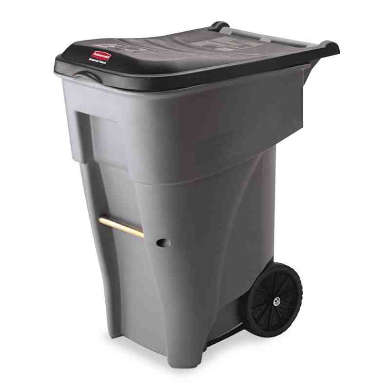 Rubbermaid FG9W2100GRAY Brute 65 Gallon Gray Wheeled Rectangular Trash Can with Lid - [DefendUse.com] - FG9W2100GRAY - Trash Can
