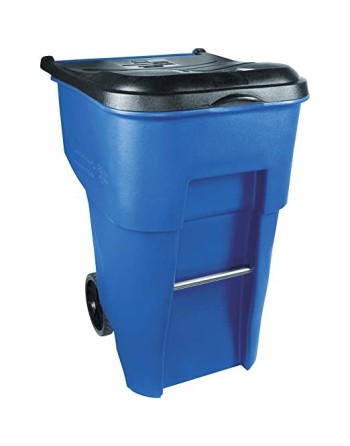 Rubbermaid FG9W2273BLUE Brute 95 Gallon Blue Wheeled Rectangular Trash Can with Lid - [DefendUse.com] - FG9W2273BLUE - Trash Can