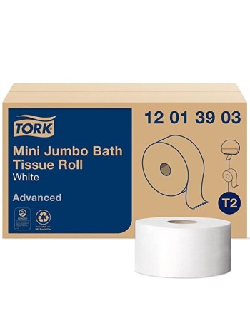 Tork® 12013903  Advanced Mini Jumbo Bath Tissue Roll, 1-Ply, White, 1200'/Roll, 12 Rolls/Case - [DefendUse.com] - 12013903 - Tor