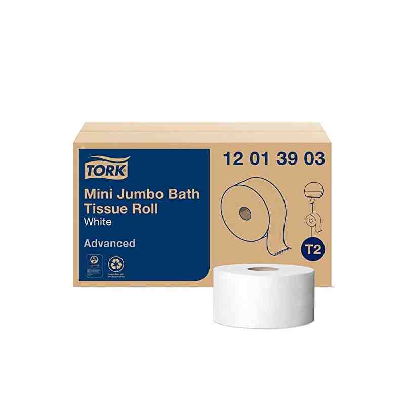 Tork® 12013903  Advanced Mini Jumbo Bath Tissue Roll, 1-Ply, White, 1200'/Roll, 12 Rolls/Case - [DefendUse.com] - 12013903 - Tor