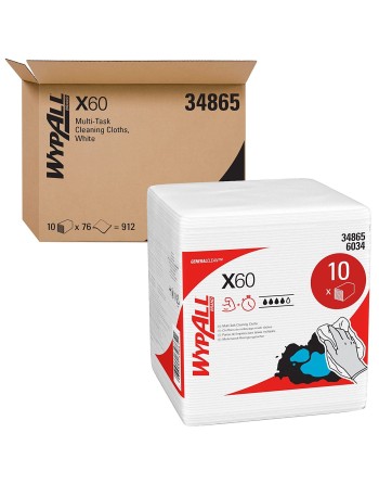 KIMBERLY-CLARK 34865 WypAll® X60 Reusable Washcloth Rags, White, 12.5"x12", Terry Cloth, 76 Sheets/Pack, 12 Packs/Case - [Defend