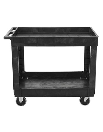 Rubbermaid FG9T6700BLA Medium Lipped Two Shelf Utility Cart - 40" x 24" x 31 1/4" - [DefendUse.com] - FG9T6700BLA - Utility Cart