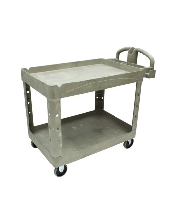 Rubbermaid FG452088BEIG Beige Medium Lipped Two Shelf Utility Cart with Ergonomic Handle - [DefendUse.com] - FG452088BEIG - Util