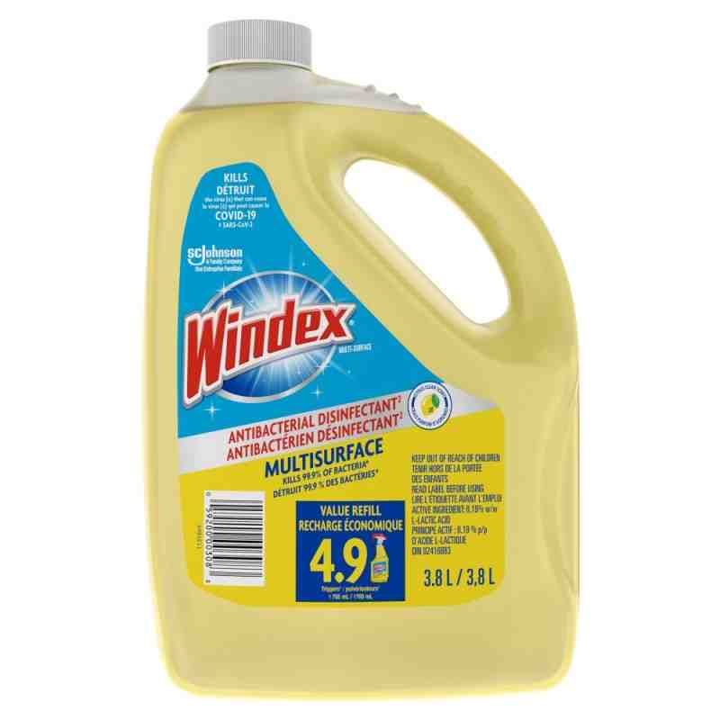 WINDEX 59200003080 Multi Surface Antibacterial Disinfectant Refill 3.8L, Case of 4 - [DefendUse.com] - 10059200003080 - Windex®