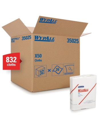 WypAll* 35025 X50 Extended Use Cleaning Wiper, 12-1/2 x 10 in, 26 Sheets Capacity, Hydroknit*, White - [DefendUse.com] - 35025 -