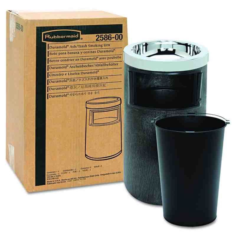Rubbermaid FG258600BLA Classic Black Floor Smoking Ash/Trash with Urn, Metal Ashtray Top and Metal Liner - [DefendUse.com] - FG2