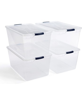 Rubbermaid RMCC950000 Cleverstore Clear Stackable Containers With Durable Latching Lids, 95 Quart-4 Pack, 4 Count - [DefendUse.c