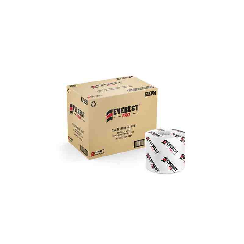 SUNSET 48500  Everest Pro® Toilet Paper, 2 Ply, 500 Sheets/Roll, 125' Length, White, Case of 48 - [DefendUse.com] - 48500 - Suns