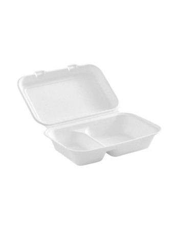 GLOBE  6016 Compostable Hinged Cont w/2 Section-9x6x3"-50bg/4bg/cs, Case: 200 - 50bg/4bg/cs - [DefendUse.com] - 6016 - Compostab