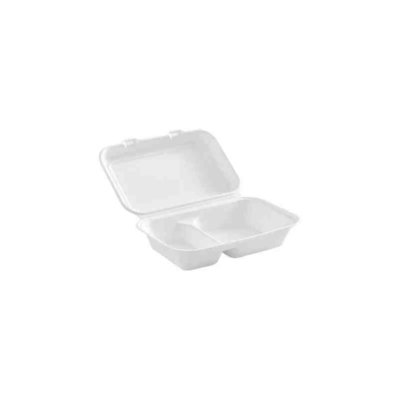 GLOBE  6016 Compostable Hinged Cont w/2 Section-9x6x3"-50bg/4bg/cs, Case: 200 - 50bg/4bg/cs - [DefendUse.com] - 6016 - Compostab