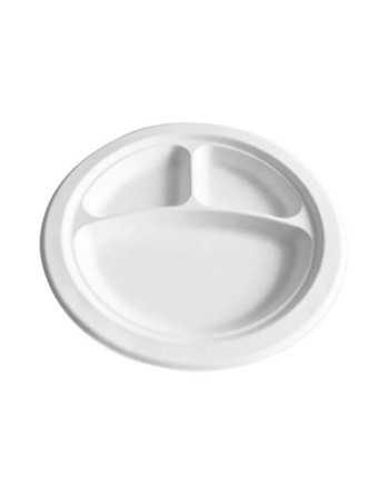 GLOBE  6024 Compostable Plate w/3 Section -Round 9"-50bg/10bg/cs, Case: 500 - 50bg/10bg/cs - [DefendUse.com] - 6024 - Compostabl
