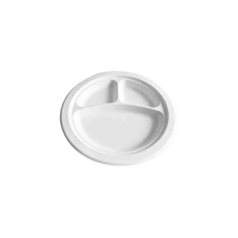 GLOBE  6024 Compostable Plate w/3 Section -Round 9"-50bg/10bg/cs, Case: 500 - 50bg/10bg/cs - [DefendUse.com] - 6024 - Compostabl