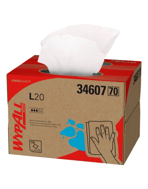 Kimberly Clark 34607 L20 Wipers, All-Purpose, 16-4/5" L x 12-1/2" W, 176 Wipes/Case - [DefendUse.com] - 34607 - WYPALL® Wipes