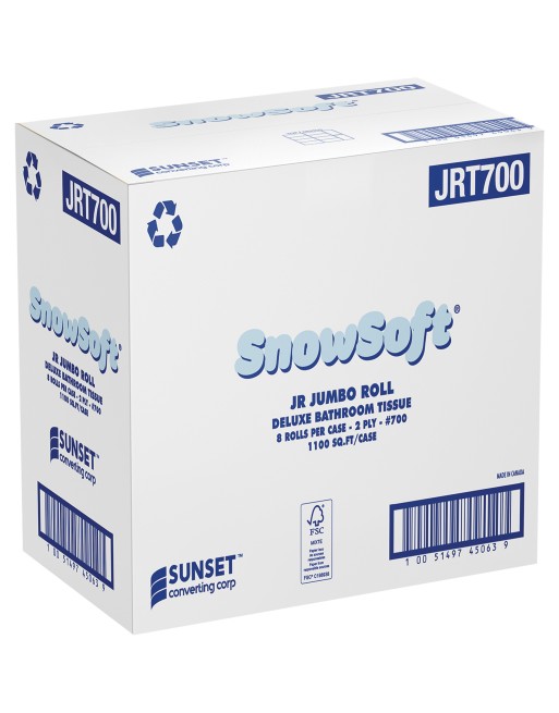 SUNSET JRT700 Snowsoft™ Deluxe Bathroom Tissue, Jumbo Roll, 2 Ply, White, Case of 8 - [DefendUse.com] - JRT700 - Home