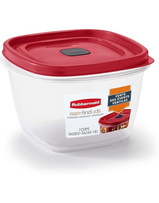 RUBBERMAID Home 2030330 SOP: Food Storage - Easy Find Lid w/Vents Square 7Cup - Red Case: 3, Price/CS - [DefendUse.com] - FG2030