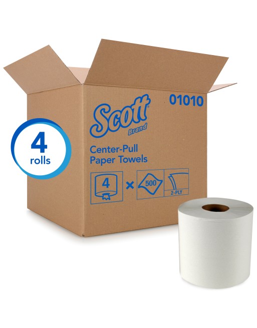 Scott 01010 Center Pull Towels, Absorbency Pockets, 2Ply, 8" x 15", 500 Sheets/Roll, 4 Roll/Container - [DefendUse.com] - 01010 