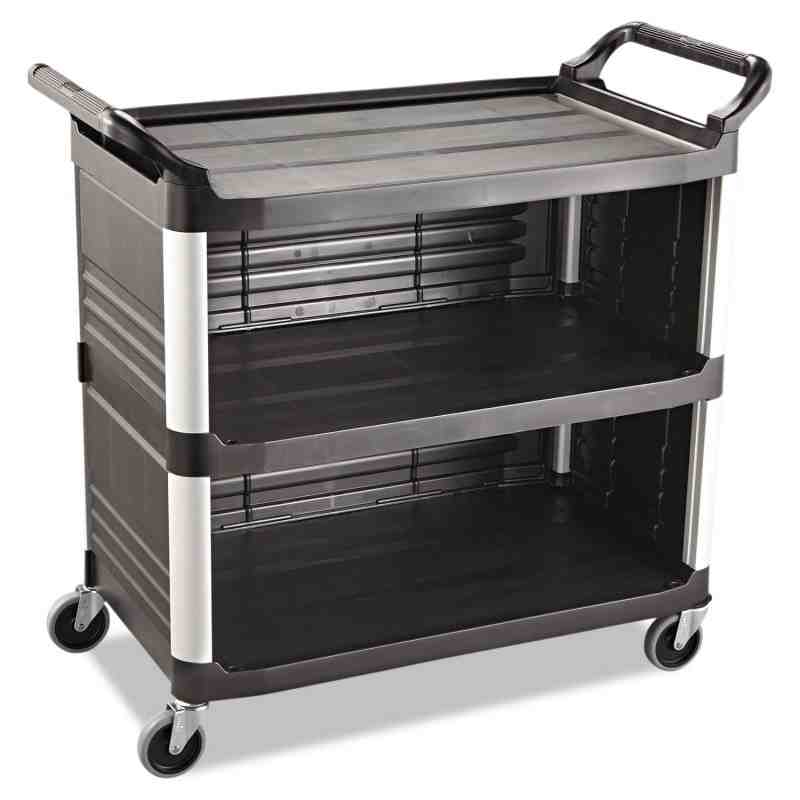 Rubbermaid FG409300BLA Xtra Black 300 lb. Utility Cart with Enclosed End Panels on Three Sides - [DefendUse.com] - FG409300BLA -