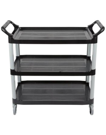 Rubbermaid FG409100BLA Xtra Black 300 lb. Three Shelf Utility Cart / Bus Cart 40" x 20" x 37" - [Cleaning Supplies Canada Discou