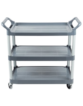 Rubbermaid FG409100GRAY Xtra Gray 300 lb. Three Shelf Utility Cart / Bus Cart 40" x 20" x 37" - [DefendUse.com] - FG409100GRAY -