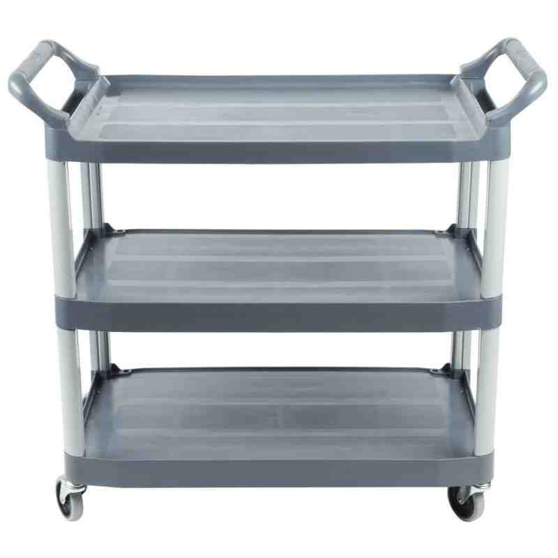 Rubbermaid FG409100GRAY Xtra Gray 300 lb. Three Shelf Utility Cart / Bus Cart 40" x 20" x 37" - [DefendUse.com] - FG409100GRAY -