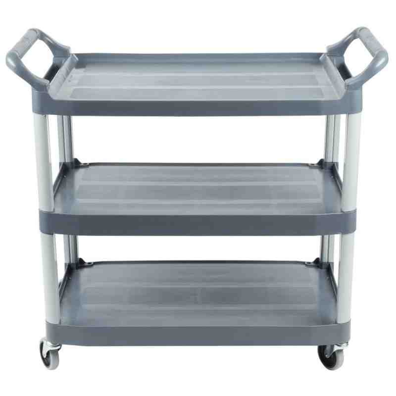 Rubbermaid FG409100OWHT Xtra Off-White 300 lb. Three Shelf Utility Cart /  Bus Cart 40 x 20 x 37