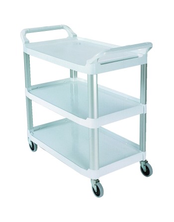 Rubbermaid FG409100OWHT Xtra Off-White 300 lb. Three Shelf Utility Cart / Bus Cart 40" x 20" x 37" - [DefendUse.com] - FG409100O