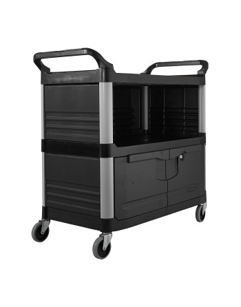 Rubbermaid FG409500BLA Xtra Black 300 lb. Equipment Cart with Lockable Doors - [DefendUse.com] - FG409500BLA - Rubbermaid® Servi