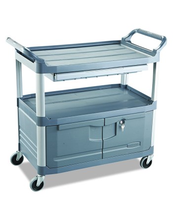 Rubbermaid FG409400GRAY Xtra Gray 300 lb. Instrument Cart with Lockable Doors and Sliding Drawers - [DefendUse.com] - FG409400GR