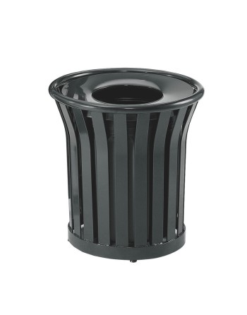 Outdoor Trash Can, Round, Decorative Slatted Sides, 36 Gallon