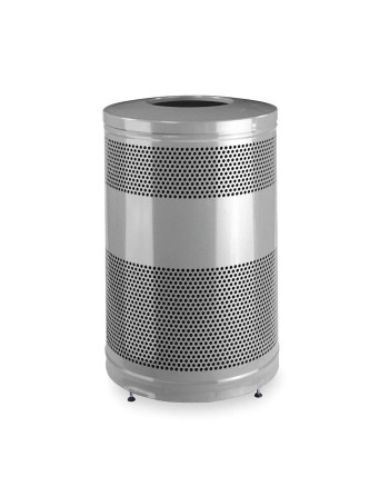 Rubbermaid FGS55ETSMPLBK Classics Silver Metallic Round Steel Drop Top Waste Receptacle with Levelers  51 Gallon - [DefendUse.co