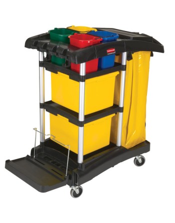 Rubbermaid FG9T7400BLA HYGEN Microfiber High Capacity Janitor Cart with Color Coded Pails - [Cleaning Supplies Canada Discounts]