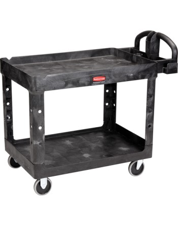 Rubbermaid FG454610BLA Black Large Lipped Heavy Duty Two Shelf Utility Cart  with Ergonomic Handle and 8 Pneumatic Casters