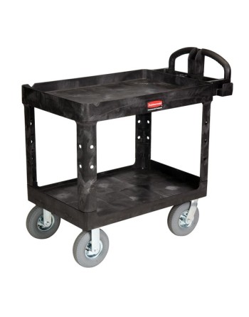 Rubbermaid Commercial Heavy-Duty Service Cart with Lipped Shelves and Pneumatic Casters, Medium (FG452010BLA) - [DefendUse.com] 
