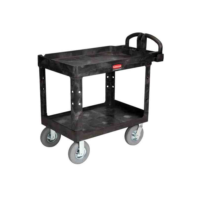 Rubbermaid Commercial Heavy-Duty Service Cart with Lipped Shelves and Pneumatic Casters, Medium (FG452010BLA) - [DefendUse.com] 