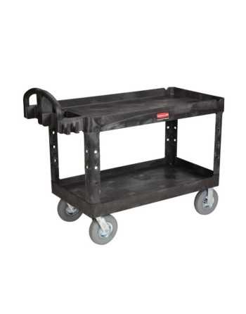 Rubbermaid FG454600BLA Black Large Lipped Two Lipped Shelf Utility Cart with Ergonomic Handle - [Cleaning Supplies Canada Discou