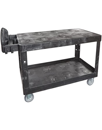 Rubbermaid FG454500BLA Black Large Flat Two Flat Shelf Utility Cart with Ergonomic Handle - [DefendUse.com] - FG454500BLA - Util