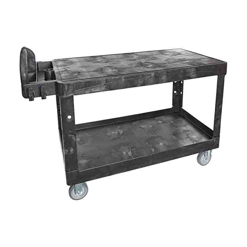 Rubbermaid FG452010BLA Black Medium Lipped Heavy Duty Two Shelf Utility  Cart with Ergonomic Handle and 8 Pneumatic Casters