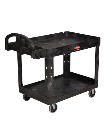 Rubbermaid FG452088BLA Black Medium Lipped Two Shelf Utility Cart with Ergonomic Handle - [DefendUse.com] - FG452088BLA - Utilit
