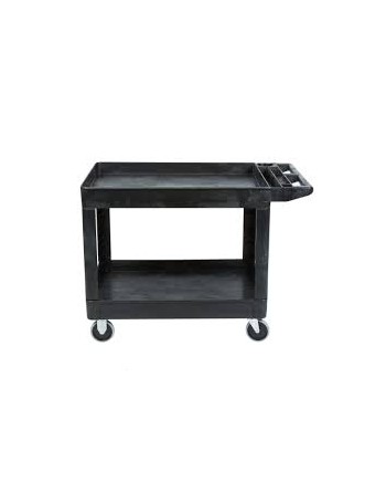Rubbermaid FG452089BLA Black Medium Lipped Two Shelf Utility Cart with Extended Handle - [Cleaning Supplies Canada Discounts] - 