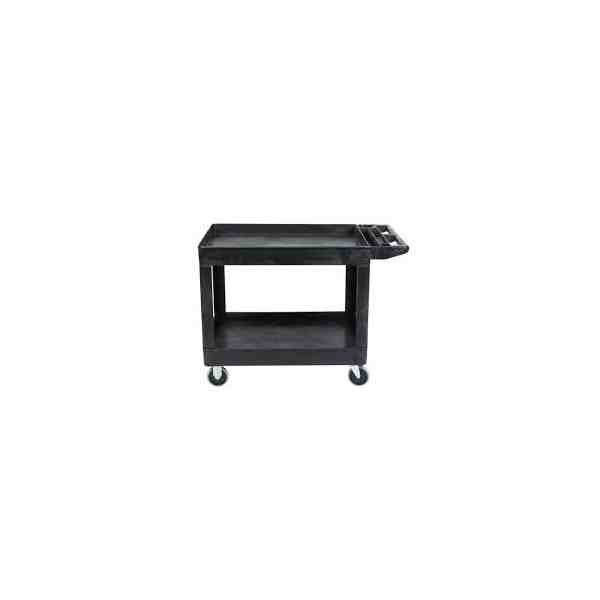 Rubbermaid FG452089BLA Black Medium Lipped Two Shelf Utility Cart with Extended Handle - [Cleaning Supplies Canada Discounts] - 
